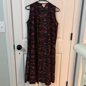 LuLaRoe Black and Orange Feather Midi vest duster